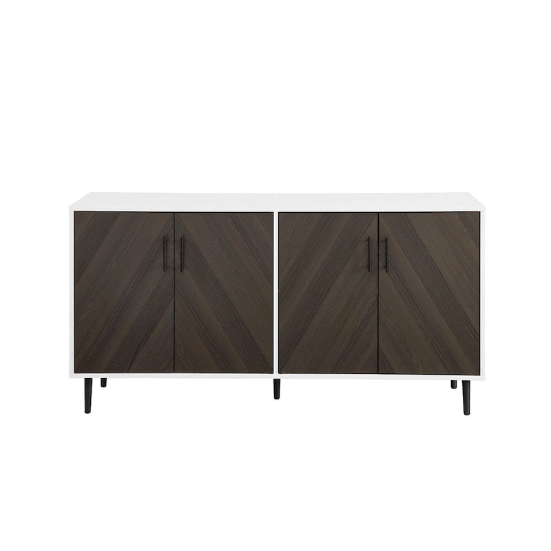 Buffet de 147 cm de style Mid-Century Modern avec 4 portes bookmatch et pieds fuselés