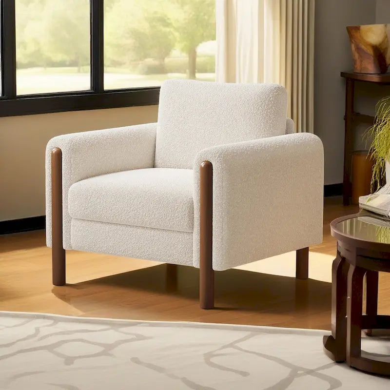 Fauteuil d'appoint surdimensionné en velours Teddy avec accoudoirs incurvés et pieds en noyer