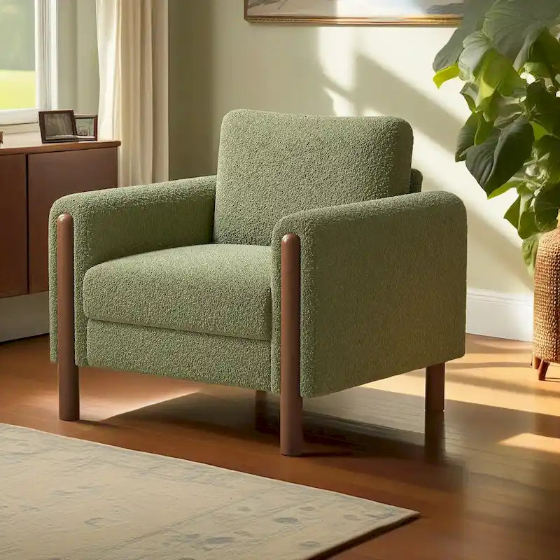 Fauteuil d'appoint surdimensionné en velours Teddy avec accoudoirs incurvés et pieds en noyer