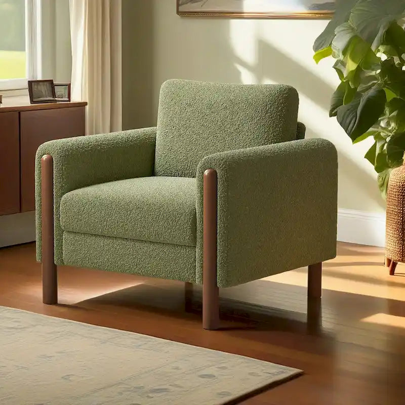 Fauteuil d'appoint surdimensionné en velours Teddy avec accoudoirs incurvés et pieds en noyer