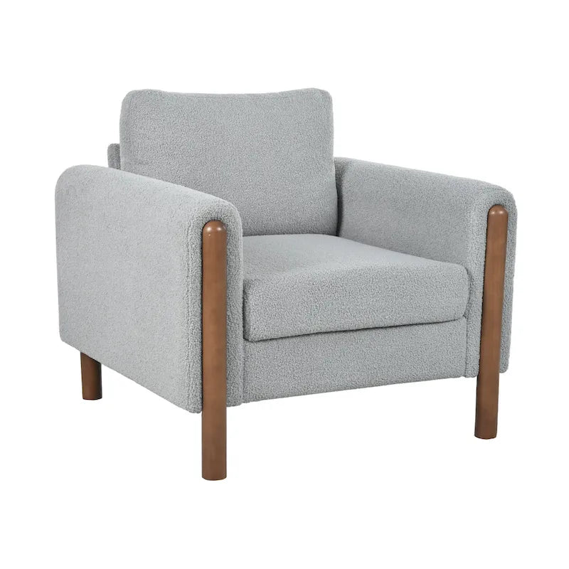 Fauteuil d'appoint surdimensionné en velours Teddy avec accoudoirs incurvés et pieds en noyer