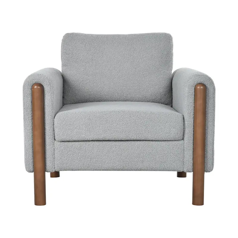 Fauteuil d'appoint surdimensionné en velours Teddy avec accoudoirs incurvés et pieds en noyer