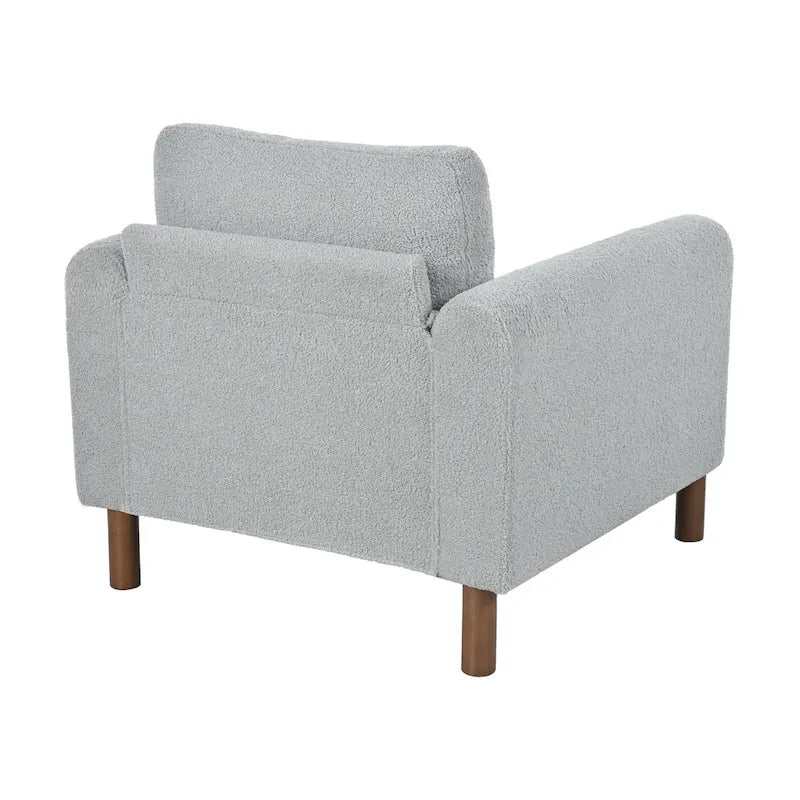 Fauteuil d'appoint surdimensionné en velours Teddy avec accoudoirs incurvés et pieds en noyer