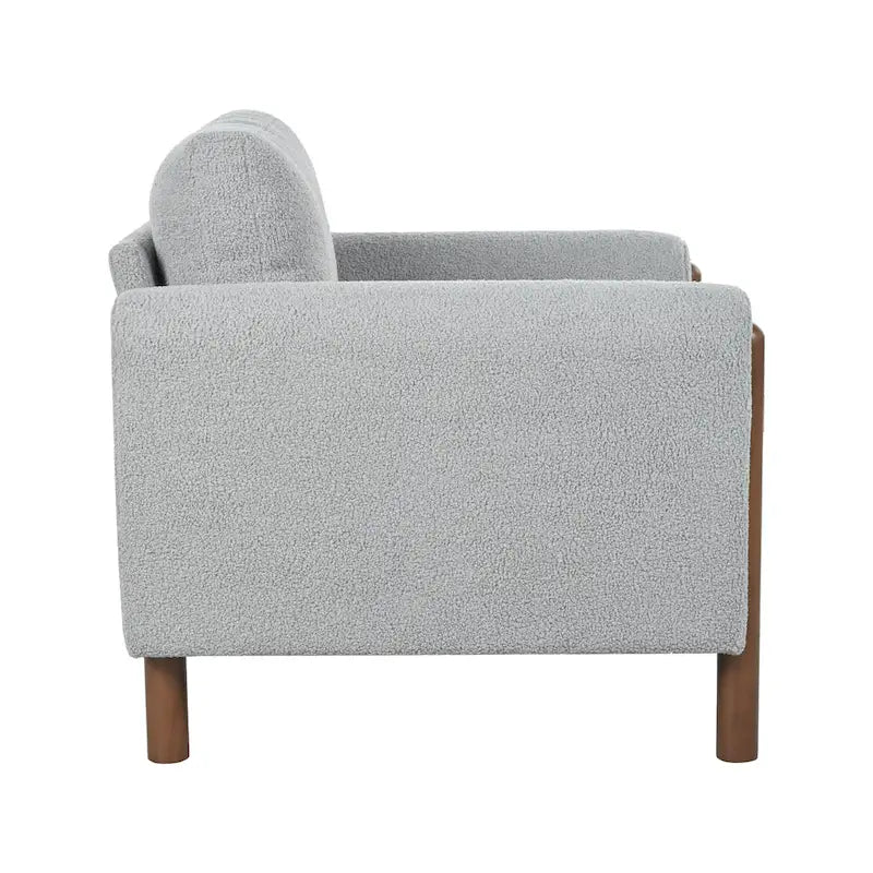 Fauteuil d'appoint surdimensionné en velours Teddy avec accoudoirs incurvés et pieds en noyer