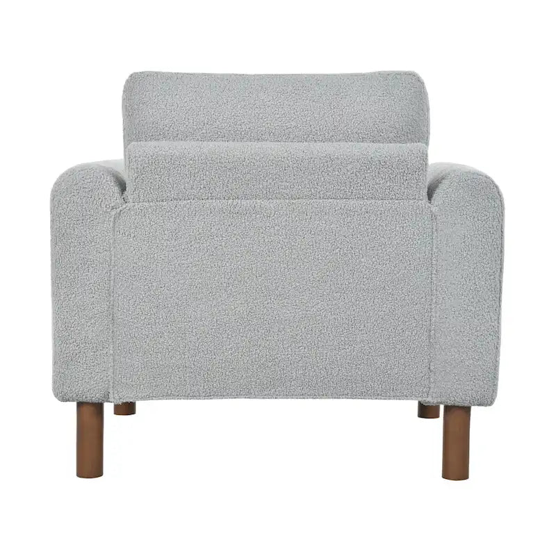 Fauteuil d'appoint surdimensionné en velours Teddy avec accoudoirs incurvés et pieds en noyer