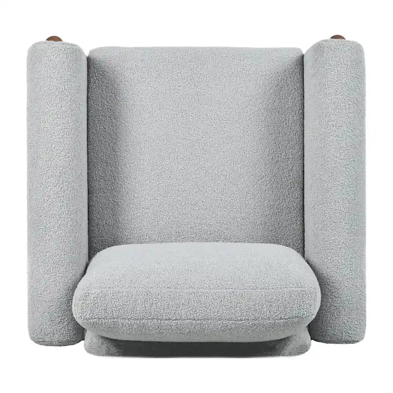 Fauteuil d'appoint surdimensionné en velours Teddy avec accoudoirs incurvés et pieds en noyer