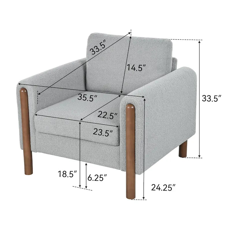 Fauteuil d'appoint surdimensionné en velours Teddy avec accoudoirs incurvés et pieds en noyer