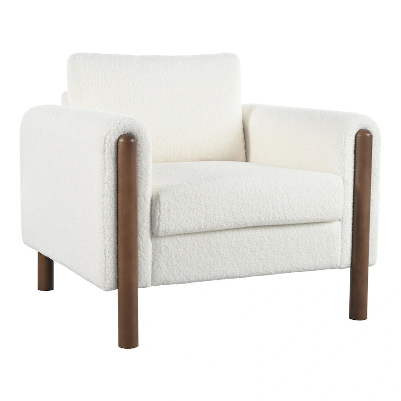 Fauteuil d'appoint surdimensionné en velours Teddy avec accoudoirs incurvés et pieds en noyer