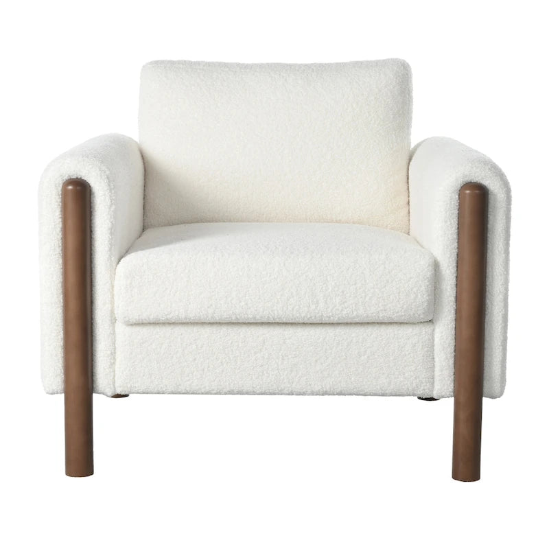 Fauteuil d'appoint surdimensionné en velours Teddy avec accoudoirs incurvés et pieds en noyer