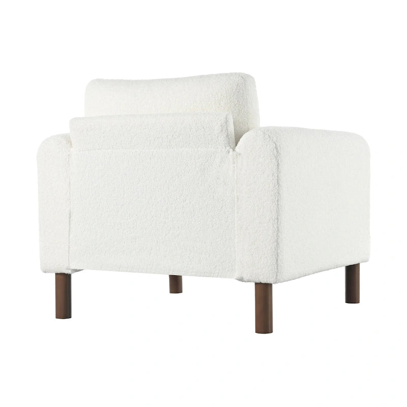 Fauteuil d'appoint surdimensionné en velours Teddy avec accoudoirs incurvés et pieds en noyer