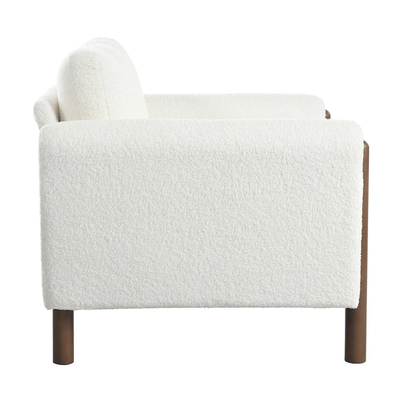 Fauteuil d'appoint surdimensionné en velours Teddy avec accoudoirs incurvés et pieds en noyer