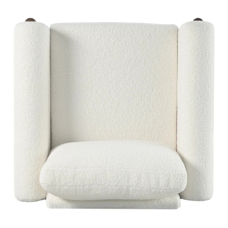Fauteuil d'appoint surdimensionné en velours Teddy avec accoudoirs incurvés et pieds en noyer