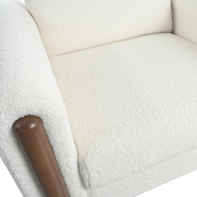 Fauteuil d'appoint surdimensionné en velours Teddy avec accoudoirs incurvés et pieds en noyer