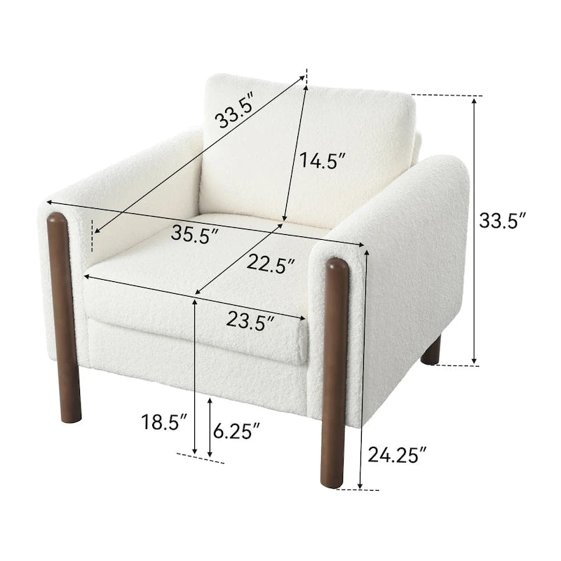 Fauteuil d'appoint surdimensionné en velours Teddy avec accoudoirs incurvés et pieds en noyer