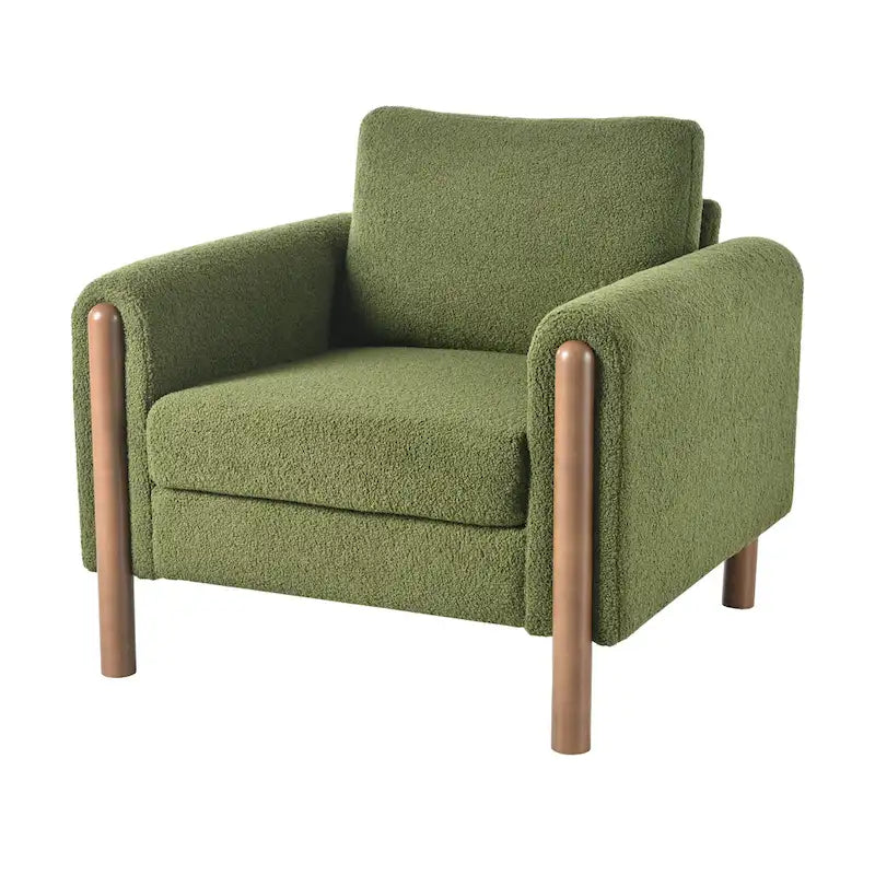 Fauteuil d'appoint surdimensionné en velours Teddy avec accoudoirs incurvés et pieds en noyer