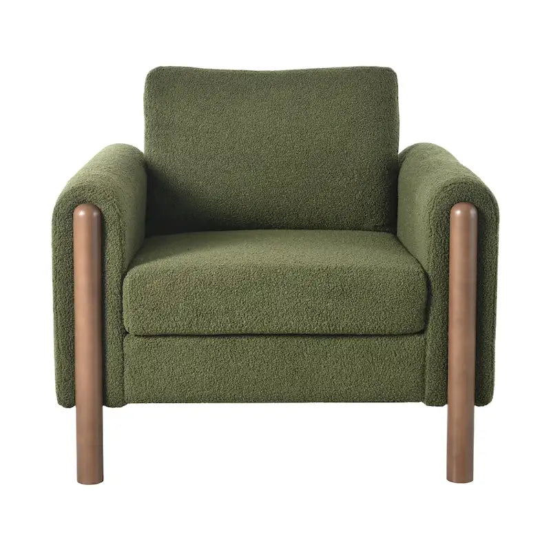 Fauteuil d'appoint surdimensionné en velours Teddy avec accoudoirs incurvés et pieds en noyer