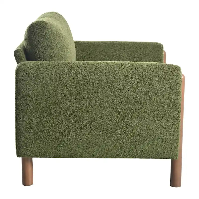 Fauteuil d'appoint surdimensionné en velours Teddy avec accoudoirs incurvés et pieds en noyer