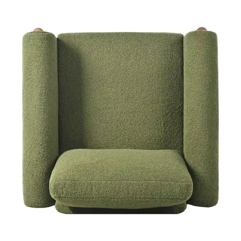 Fauteuil d'appoint surdimensionné en velours Teddy avec accoudoirs incurvés et pieds en noyer