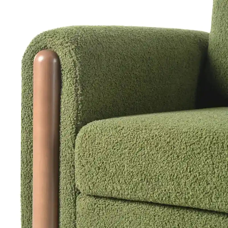 Fauteuil d'appoint surdimensionné en velours Teddy avec accoudoirs incurvés et pieds en noyer