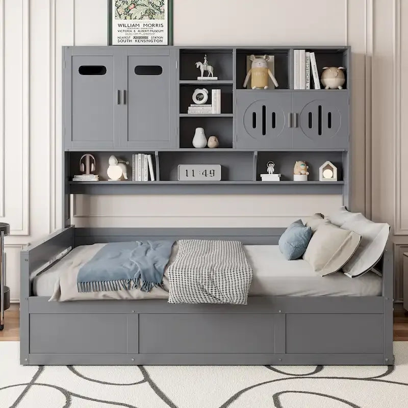 Lit de repos hydraulique avec tête de lit bibliothèque et armoire