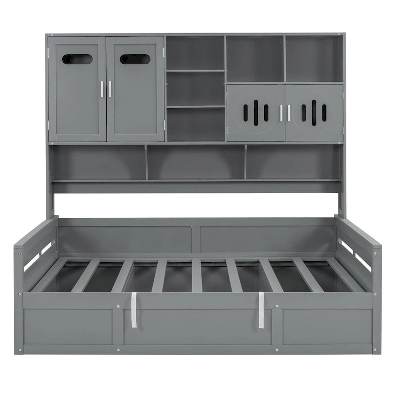 Lit de repos hydraulique avec tête de lit bibliothèque et armoire