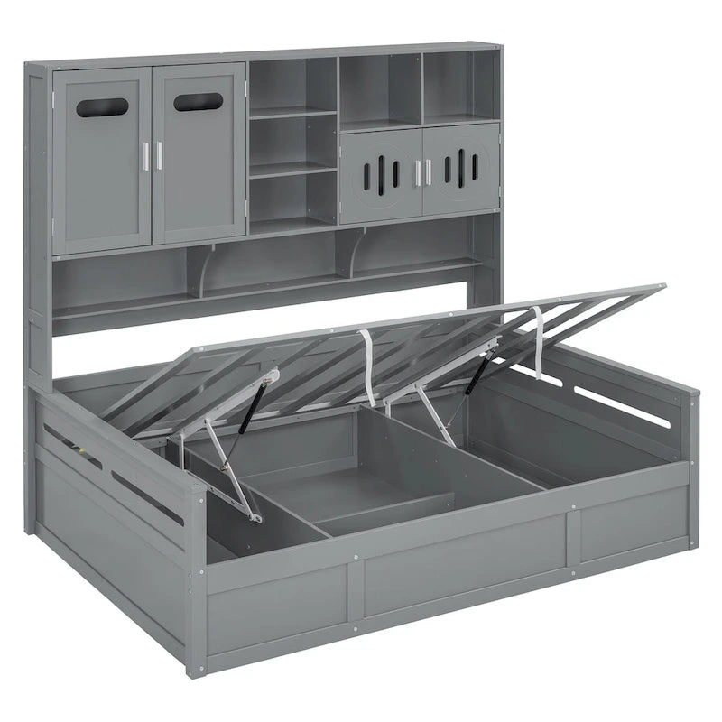 Lit de repos hydraulique avec tête de lit bibliothèque et armoire