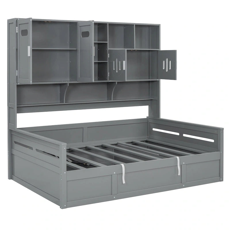 Lit de repos hydraulique avec tête de lit bibliothèque et armoire