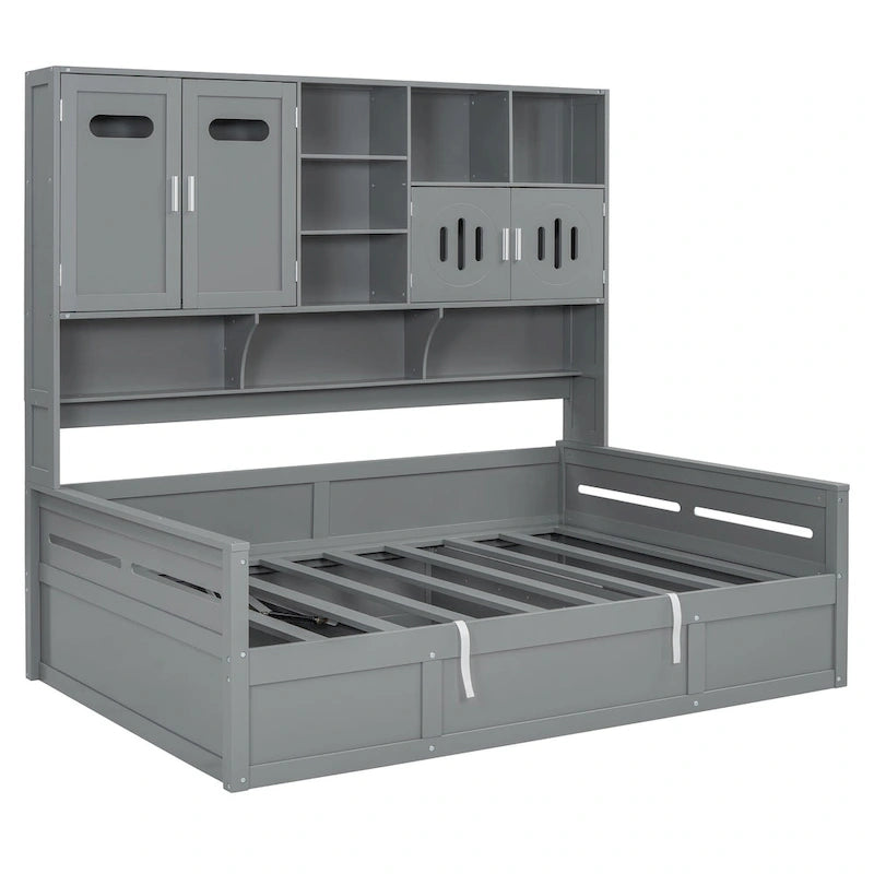 Lit de repos hydraulique avec tête de lit bibliothèque et armoire