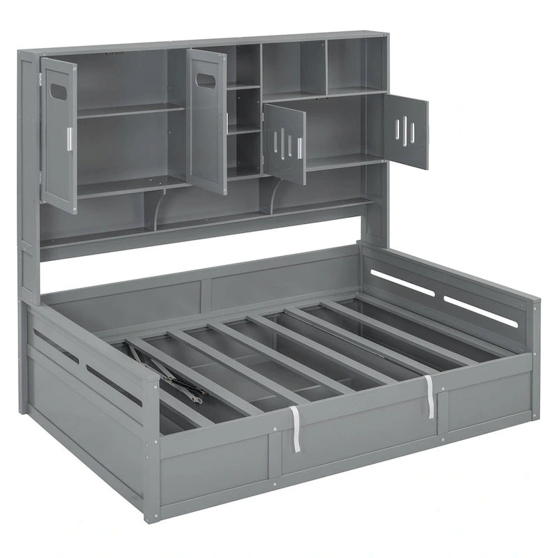 Lit de repos hydraulique avec tête de lit bibliothèque et armoire