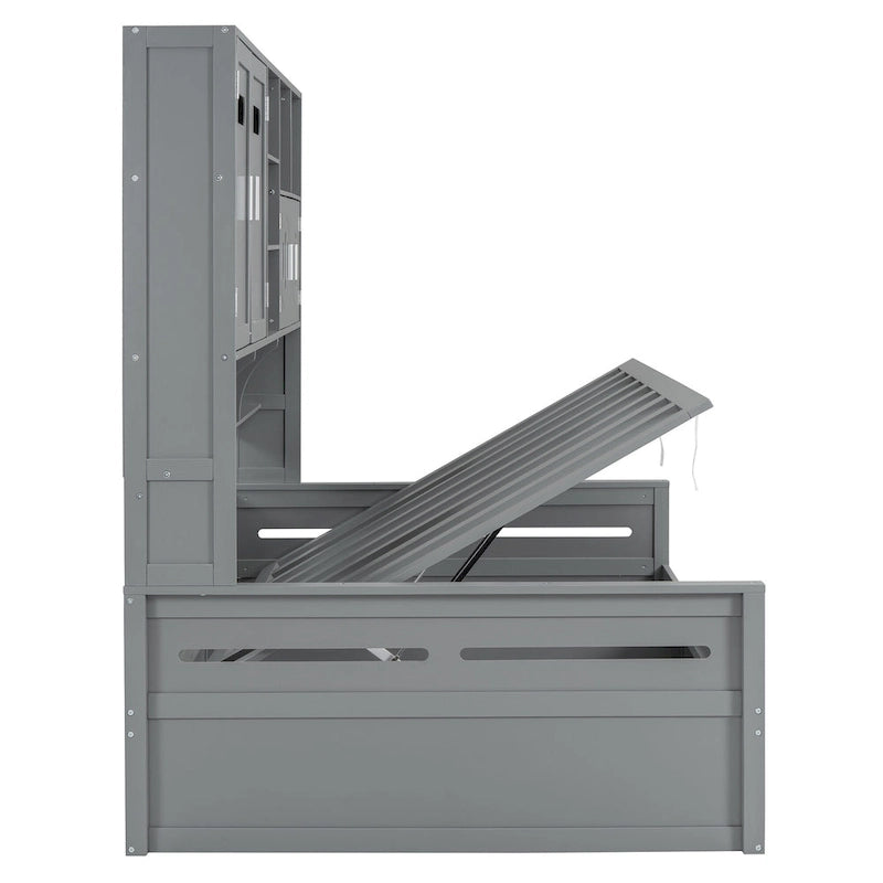 Lit de repos hydraulique avec tête de lit bibliothèque et armoire