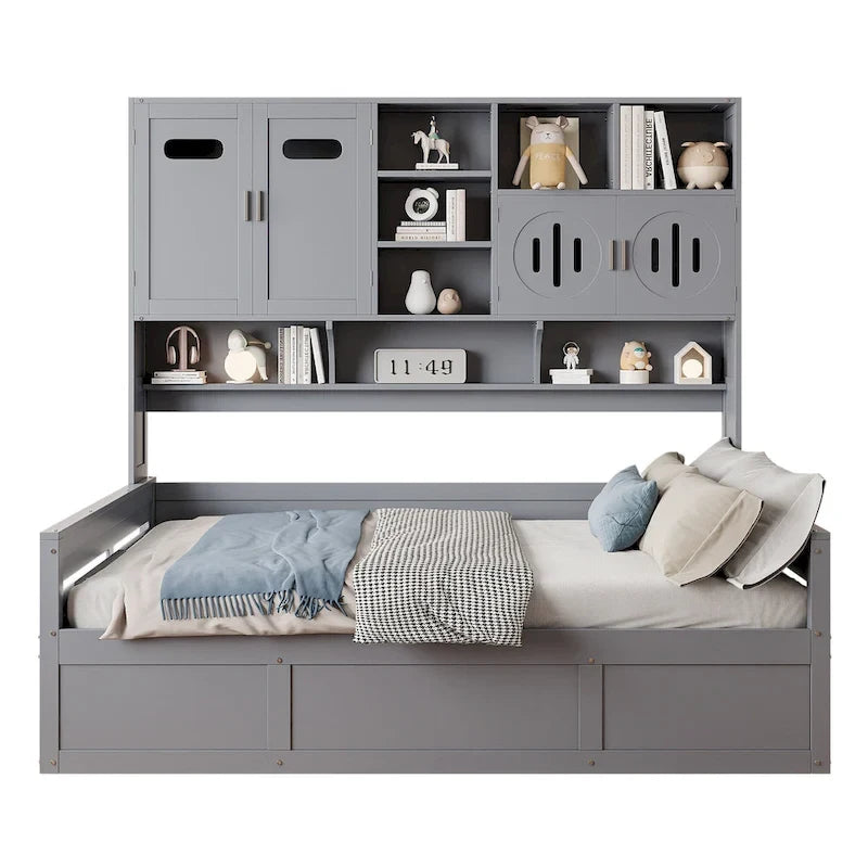 Lit de repos hydraulique avec tête de lit bibliothèque et armoire