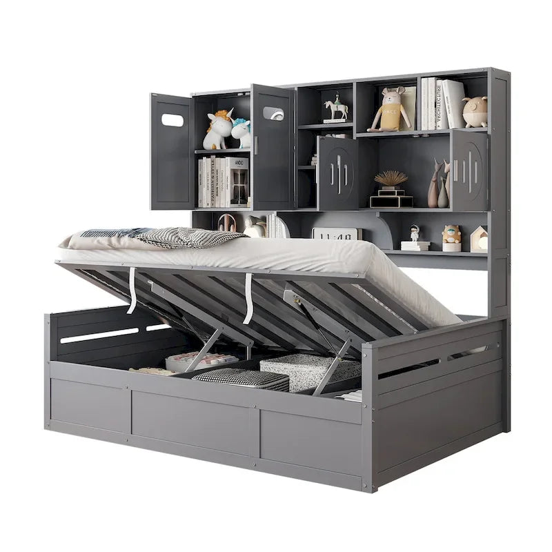 Lit de repos hydraulique avec tête de lit bibliothèque et armoire