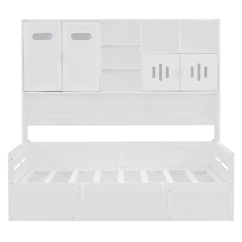 Lit de repos hydraulique avec tête de lit bibliothèque et armoire