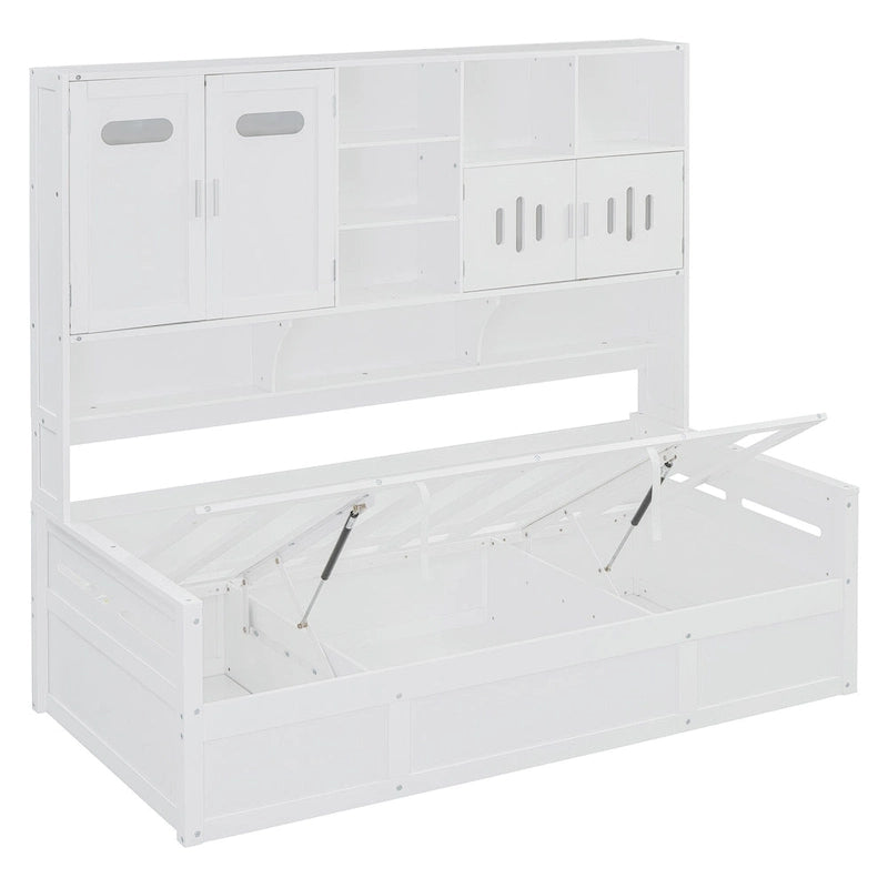 Lit de repos hydraulique avec tête de lit bibliothèque et armoire