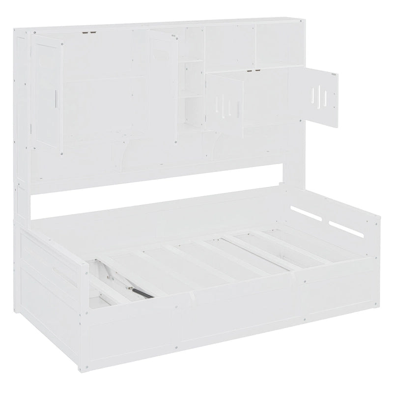 Lit de repos hydraulique avec tête de lit bibliothèque et armoire
