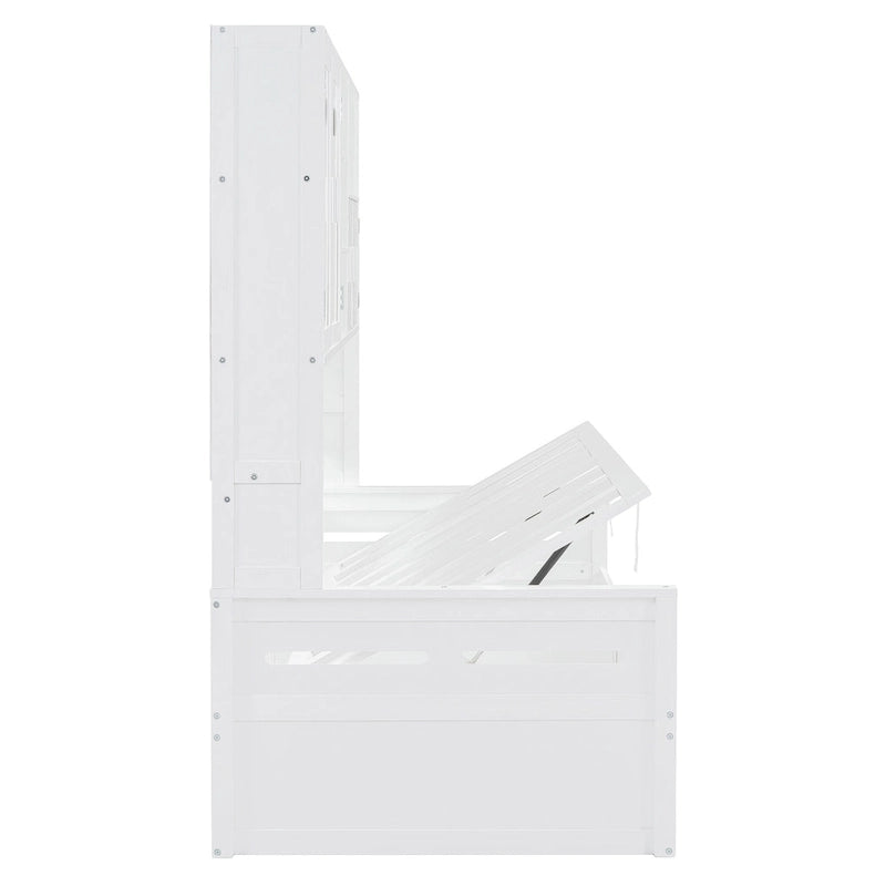 Lit de repos hydraulique avec tête de lit bibliothèque et armoire