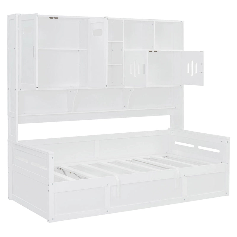 Lit de repos hydraulique avec tête de lit bibliothèque et armoire
