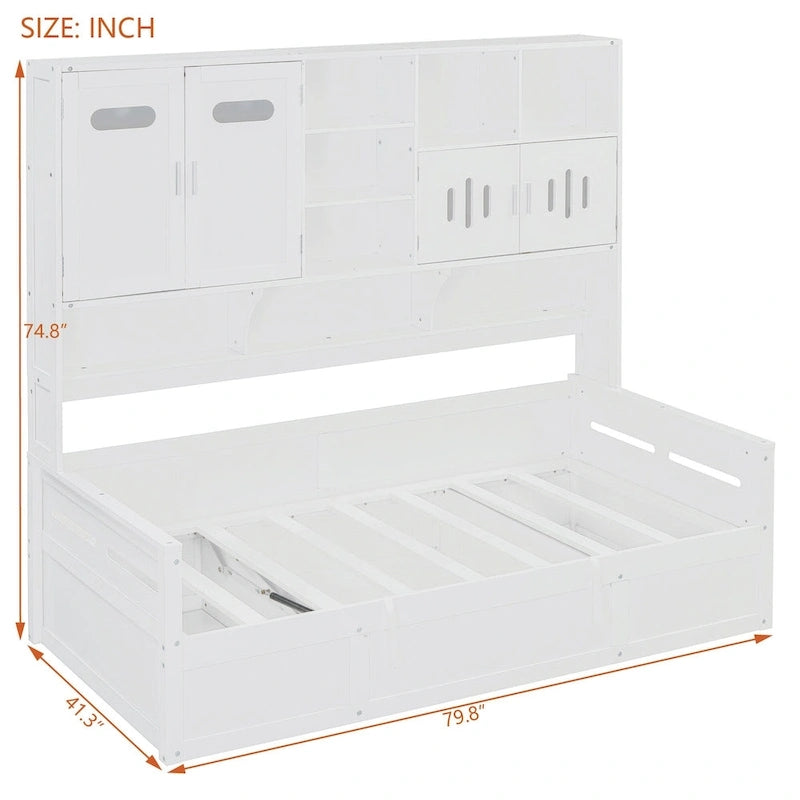 Lit de repos hydraulique avec tête de lit bibliothèque et armoire