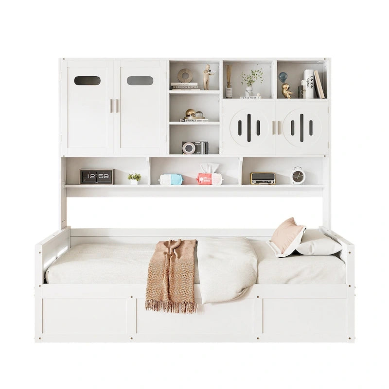 Lit de repos hydraulique avec tête de lit bibliothèque et armoire