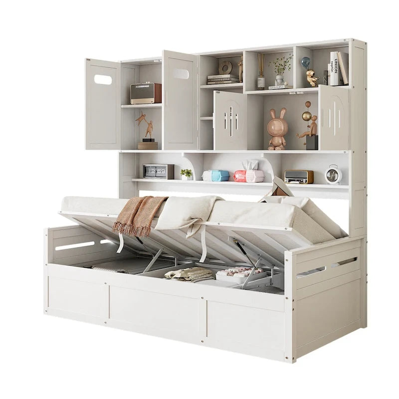 Lit de repos hydraulique avec tête de lit bibliothèque et armoire