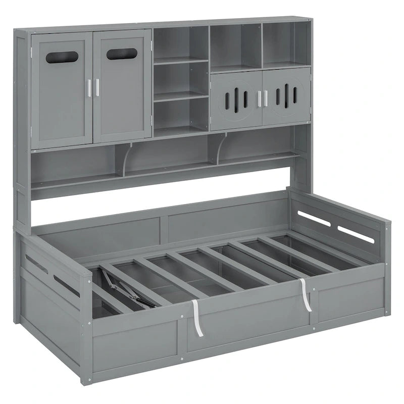 Lit de repos hydraulique avec tête de lit bibliothèque et armoire