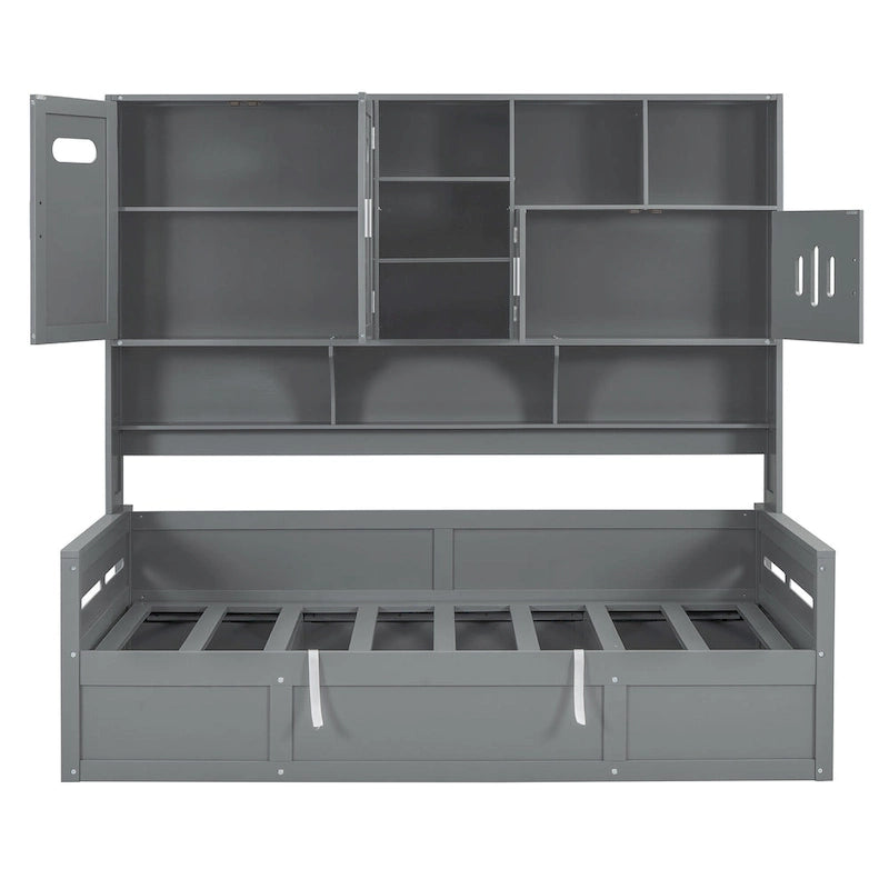 Lit de repos hydraulique avec tête de lit bibliothèque et armoire