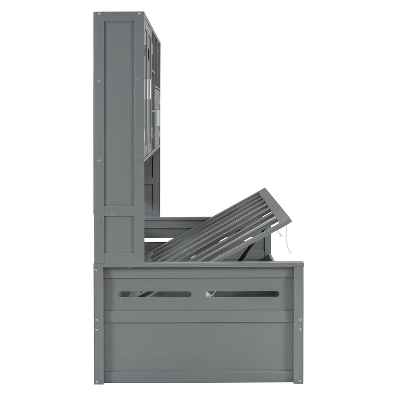 Lit de repos hydraulique avec tête de lit bibliothèque et armoire