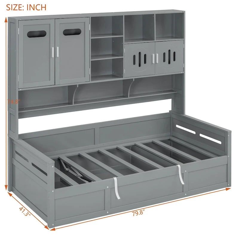 Lit de repos hydraulique avec tête de lit bibliothèque et armoire