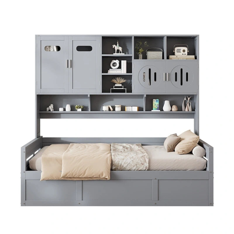 Lit de repos hydraulique avec tête de lit bibliothèque et armoire