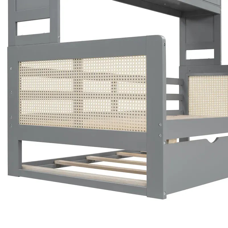 Lit de repos en bois avec lit gigogne, tête de lit bibliothèque et armoire de rangement