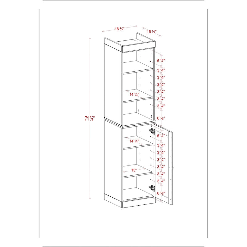 Armoire haute en bois massif avec étagères réglables et portes à panneaux surélevés