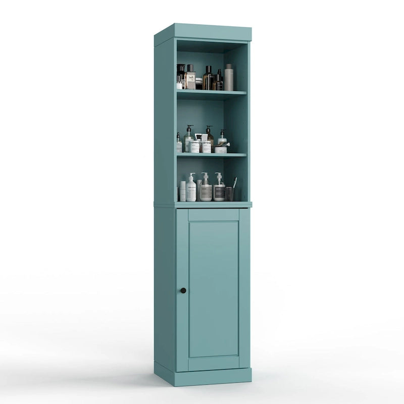 Armoire haute en bois massif avec étagères réglables et portes à panneaux surélevés