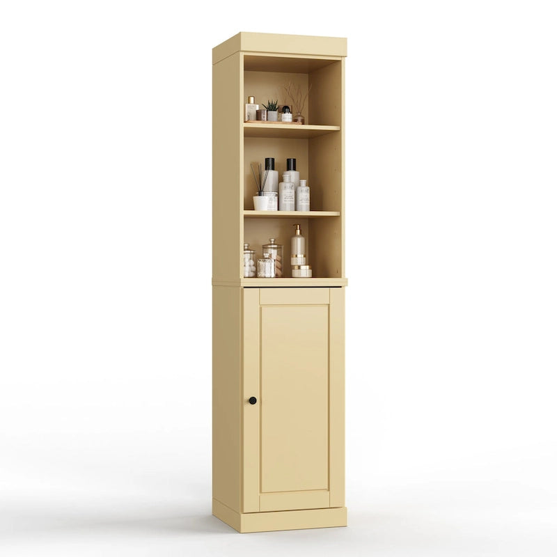 Armoire haute en bois massif avec étagères réglables et portes à panneaux surélevés