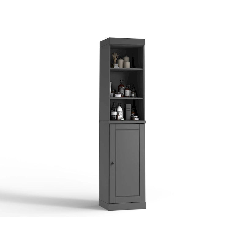 Armoire haute en bois massif avec étagères réglables et portes à panneaux surélevés
